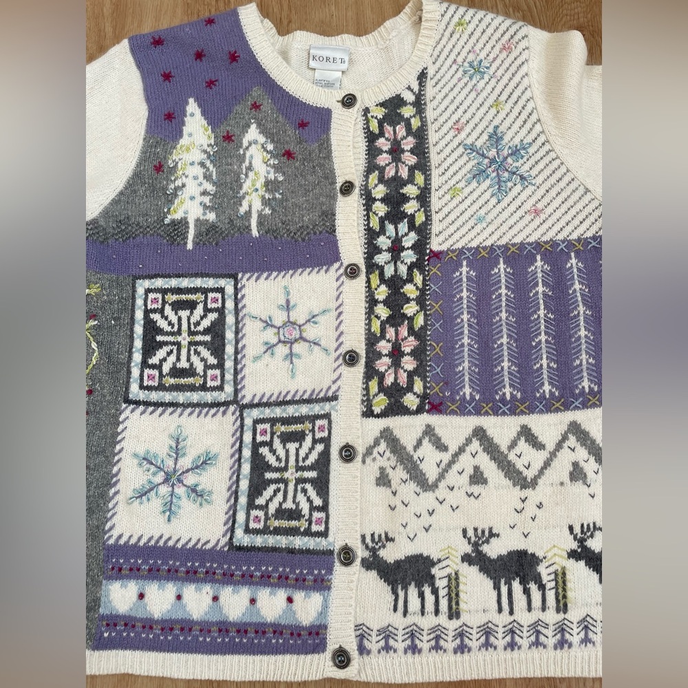 Vintage cardigan sweater Koret winter white medium Christmas not ugly holiday